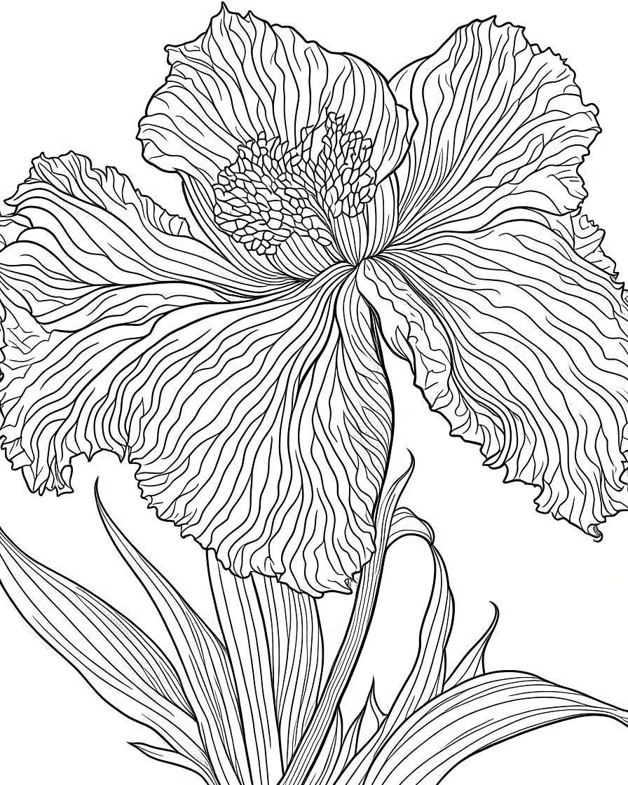 real massive Iris flower coloring page