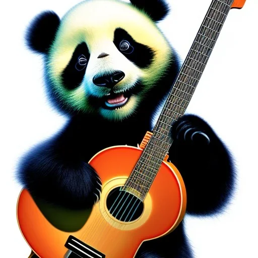 Carbon as a cute baby panda playing electric guitar with long hair, by pixar