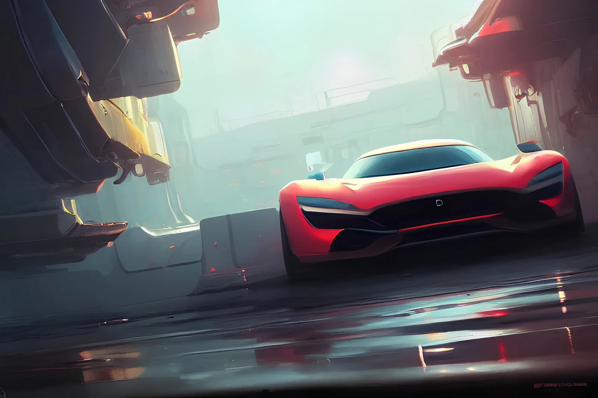 Super car, concept art, low angle, high detail, warm lighting, volumetric, godrays, vivid, beautiful, trending on artstation, by Jordan grimmer, art greg rutkowski