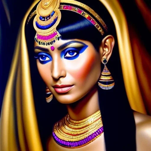 Ultra detailed fullbody Portrait in oil on canvas of busty female Cleopatra ,extremely detailed digital painting,ultrarealistic skin,intense stare, extremely detailed face, crystal clear eyes, mystical colors ,perfectly centered image, perfect composition, rim light, beautiful lighting,masterpiece ,8k, stunning scene, raytracing, anatomically correct, in the style of Simon Bisley and uncannyknack and Ohrai Noriyoshi and robert e howard and Steve Jung.