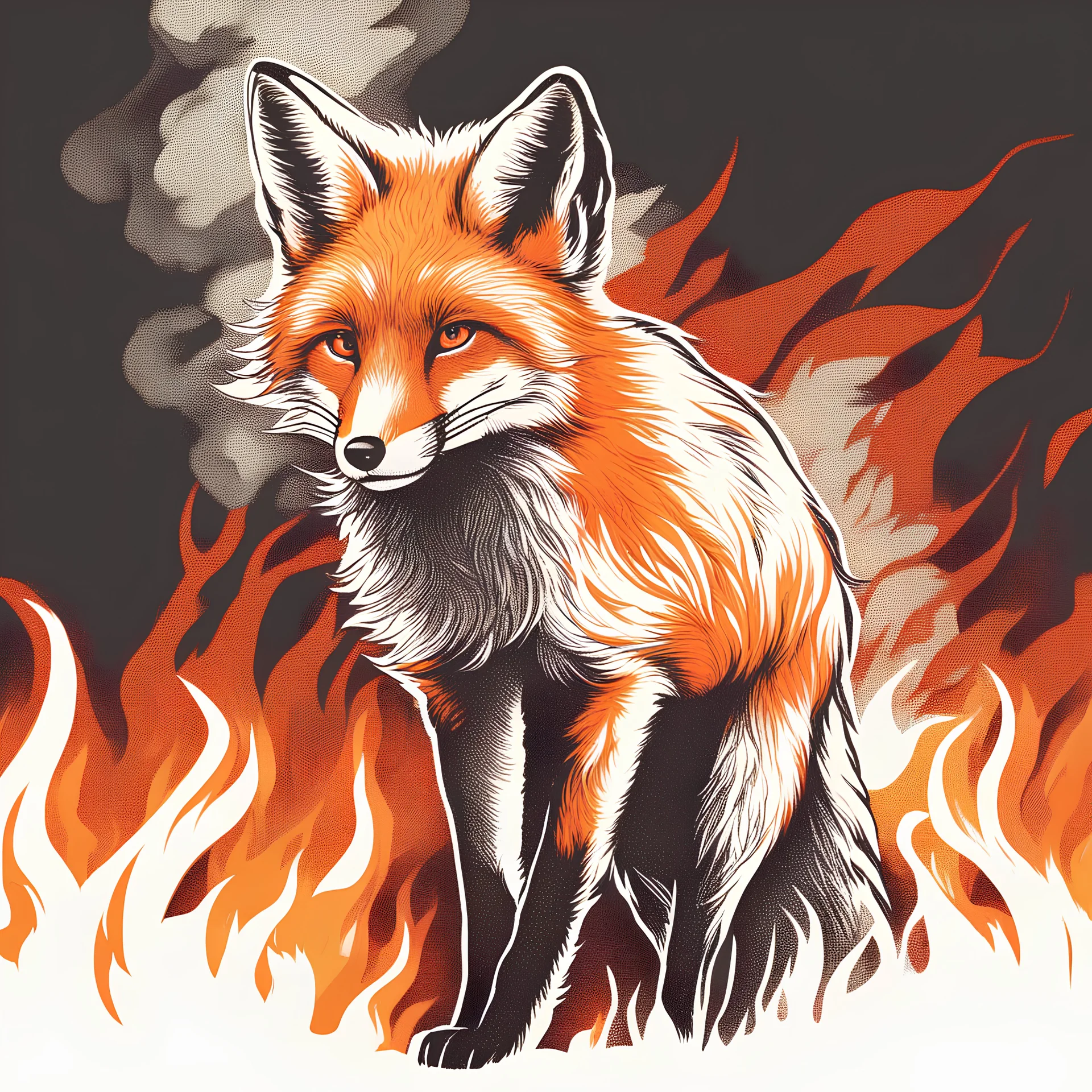 fox, logo, on fire, looking at camera, simple