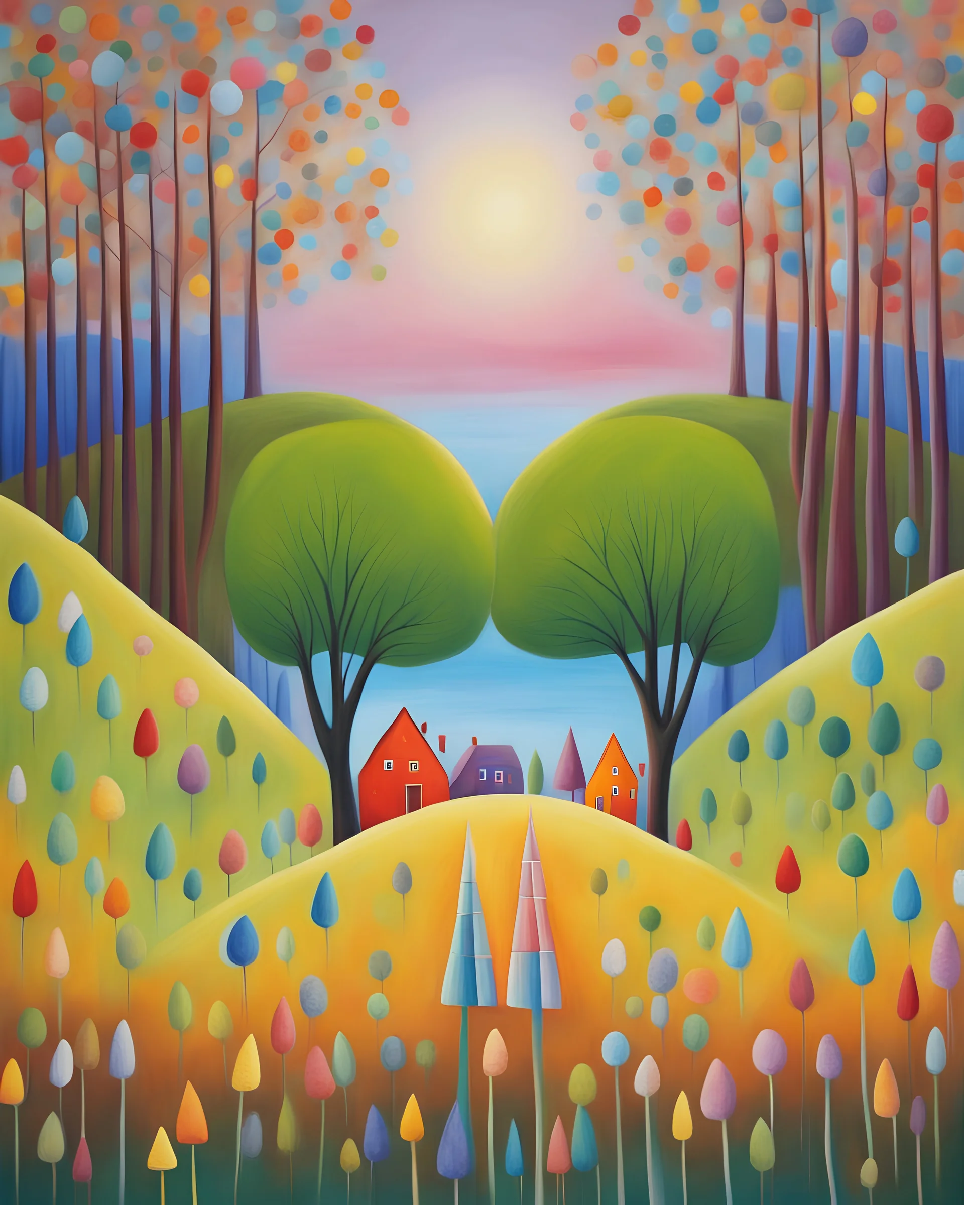 a whimsical multicolor forrest line, on the horizon, by Iwona Lifsches