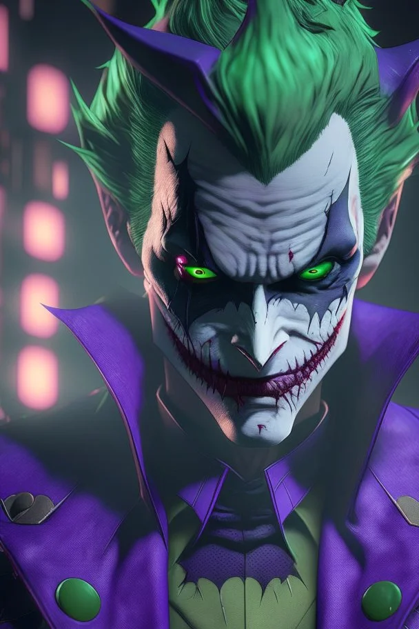 the joker in the style of batman ninja, anime, depth of field, nvidia graphics