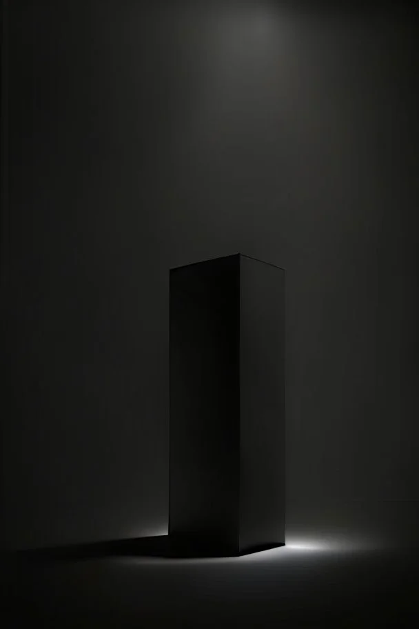 A mockup of a box, rectangular long beam shaped, box is high, dark background, dark setting, semi dark studio,