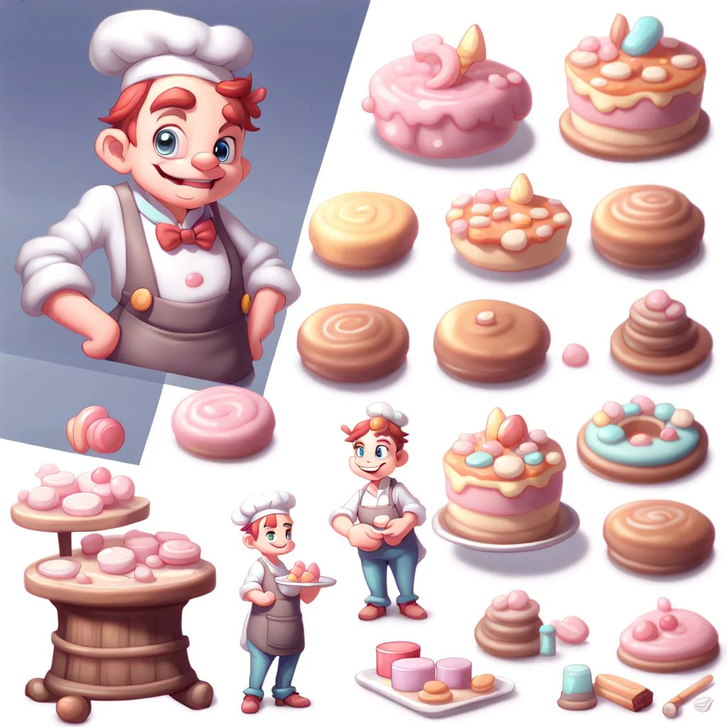 a cartoon character thirty years old confectioner , an ultrafine detailed painting by senior character artist, featured on polycount, sots art, artstation hd, 2d game art, behance hd