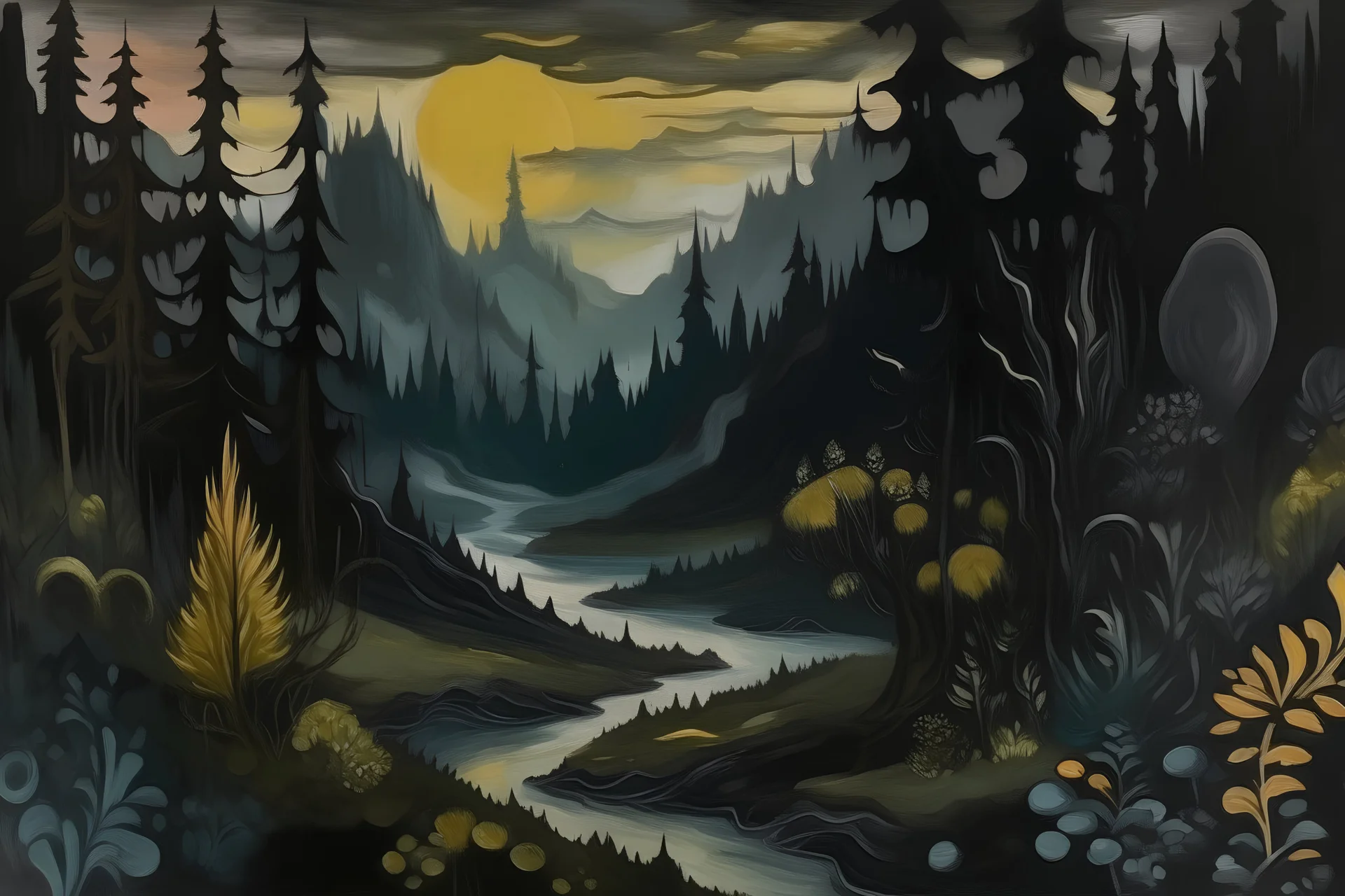 peinture paysage hippie sombre