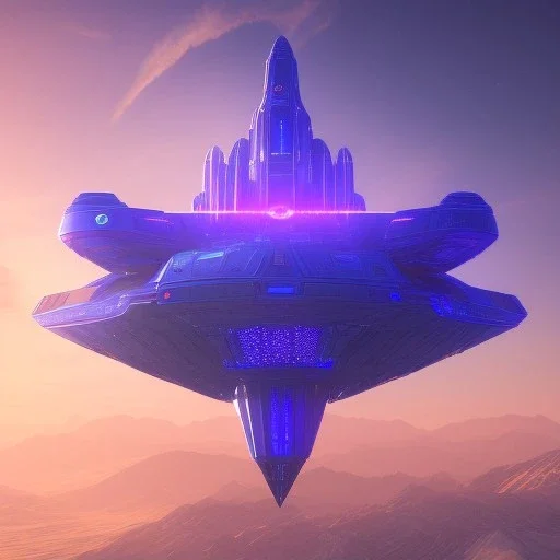 a crystalised blue pink spaceship, gold, diamonds, lightbeams, cosmic background, atmospheric, realistic, unreal engine, 8k. Cinematic lighting, octane render.