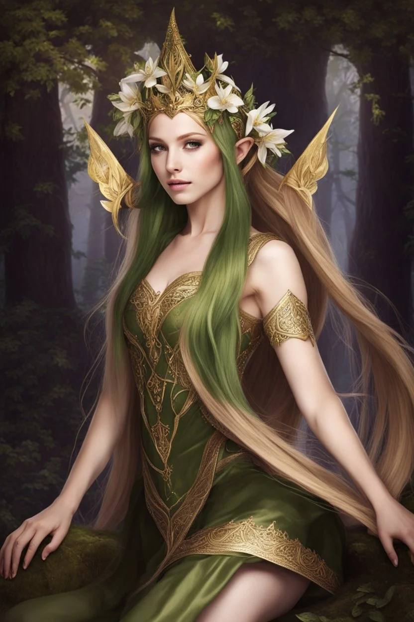 Golden Hair,Very long blonde hair. Rapunzel,beautiful ,flawless,long blonde hair,fairy crown, elven crown,sparkle,lily of the valleys,elven ears,pointed ears