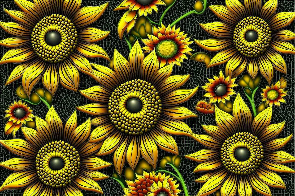 3d,sunflowers,patterns,