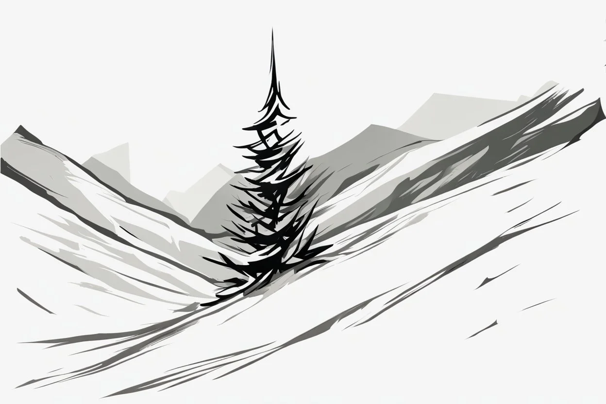 Christmas tree on a snow covered mountainside in the style of Frank Auerbach