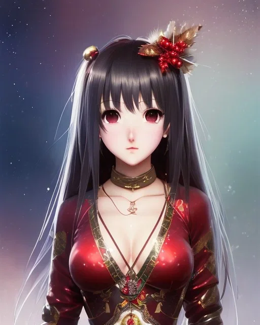 Detailed cute anime Kunoichi Christmas girl, Christmas colours, intricate details, full body portrait, keep head in frame, slight smile, black Japanese motif, concept art, highly detailed, digital painting, concept art, sharp focus, illustration, art by Yoji Shinkawa, WLOP and greg rutkowski and alphonse mucha and artgerm and yanjun Chen and Junji ito and Makoto Shinkai, HDR, octane render