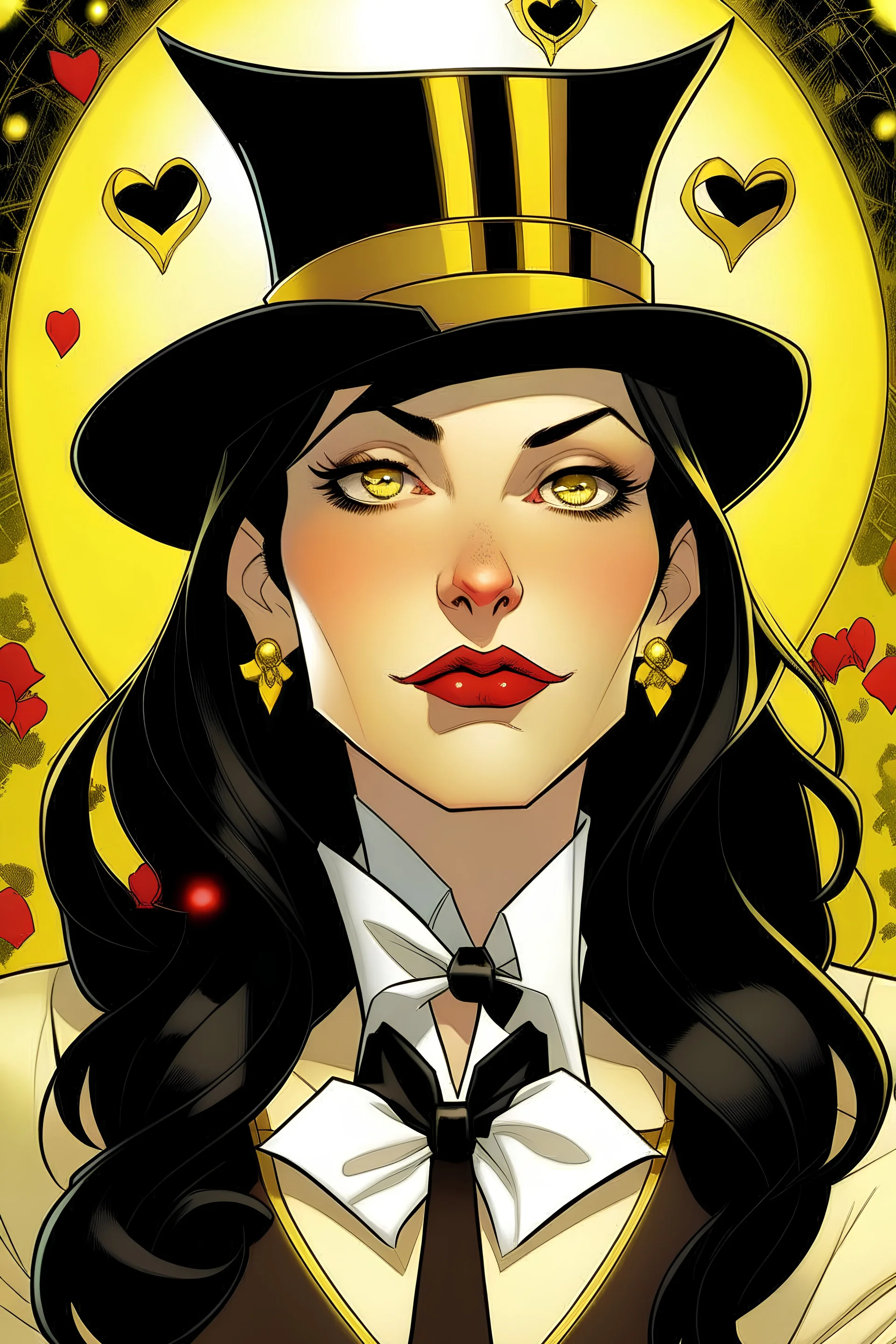 Zatanna under a love spell with hearts over her eyes