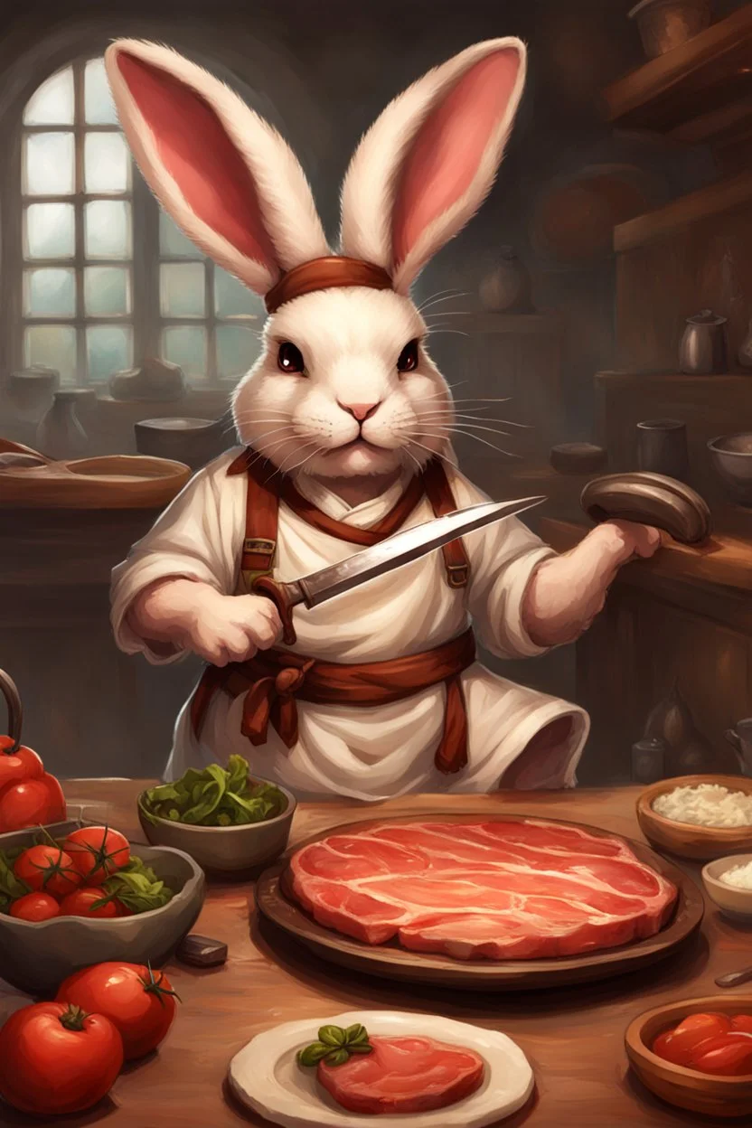 divine bunny with chefs knife dnd realism art adventurer