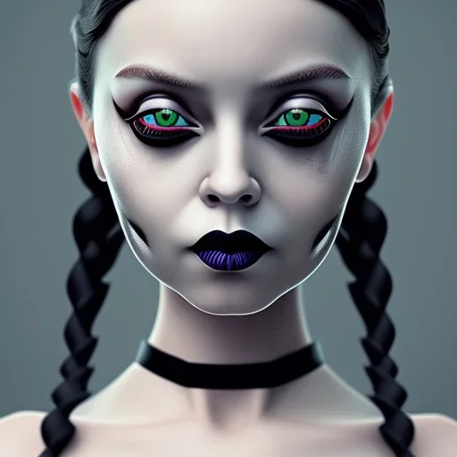 wednesday addams, wednesday addams hair, wednesday addams, make up, wednesday black dress, cinematic, hyper detail, 8k resulation