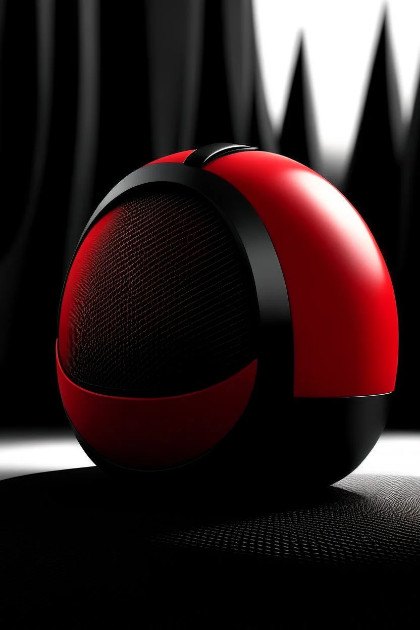 portable speaker, form inspired by flora and fauna , architecture form, modern design style and black and red color