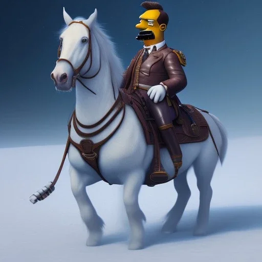 Full body, 3d render, homer simpson 1800's men style, 1800's hair style, 1800's men clothes style,riding horse, hyper realistic, octane render, unreal engine 5, 8k, palace background, uhd