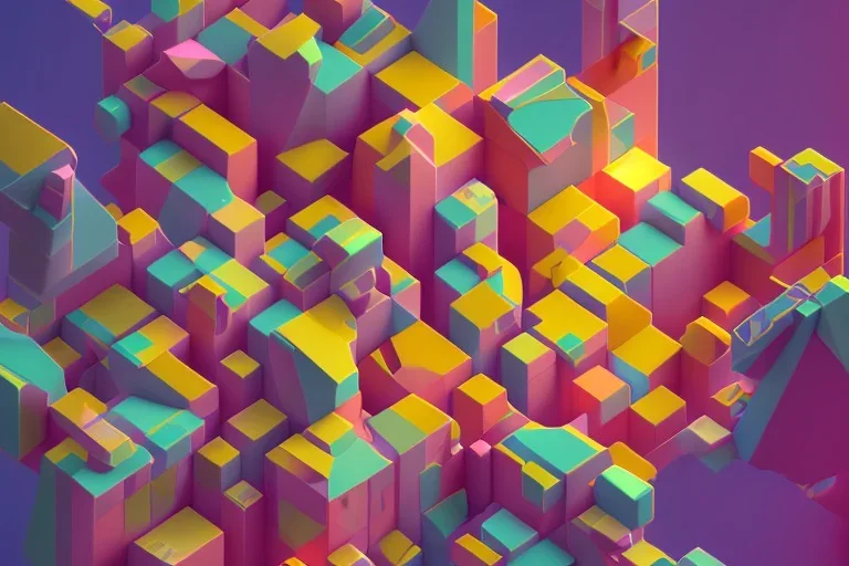 3D colorful geometric installation, simplistic, studio lighting, C4D, 16k, Behance, Artstation, centered, top down camera, vibrant