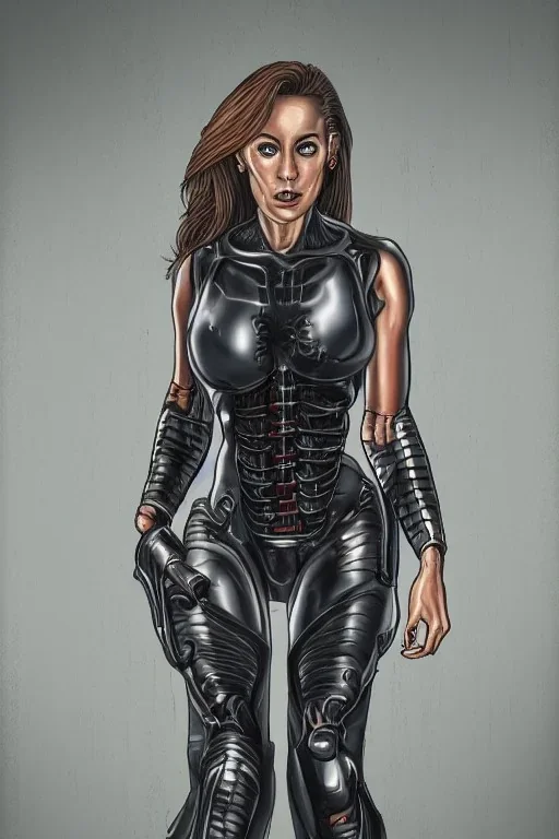 Portrait lady, full body shot, full-color long shot style of the Terminator