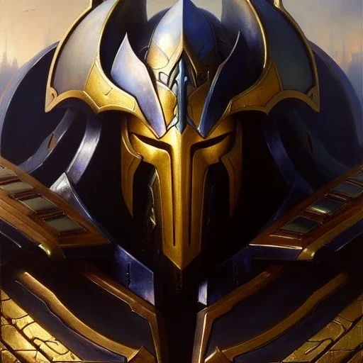 portrait 'Immortal Protoss Unit-Starcraft' ancient metal armor ,painting by gaston bussiere, greg rutkowski, yoji shinkawa, yoshitaka amano, tsutomu nihei, donato giancola, tim hildebrandt, oil on canvas, cinematic composition, extreme detail,fit full head inside picture,16k