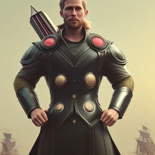 Full body, 3d render, thor 1800's men style, 1800's hair style, 1800's men clothes style, hyper realistic, octane render, unreal engine 5, 8k, palace background, uhd