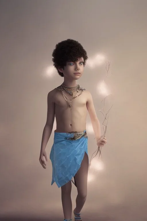 beautiful 12 year old arabic boy with curly hair and light blue eyes dressed in short loincloth