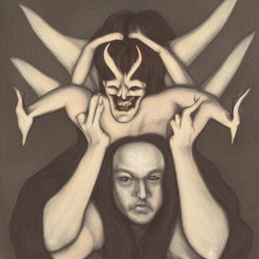 Demon holding two heads