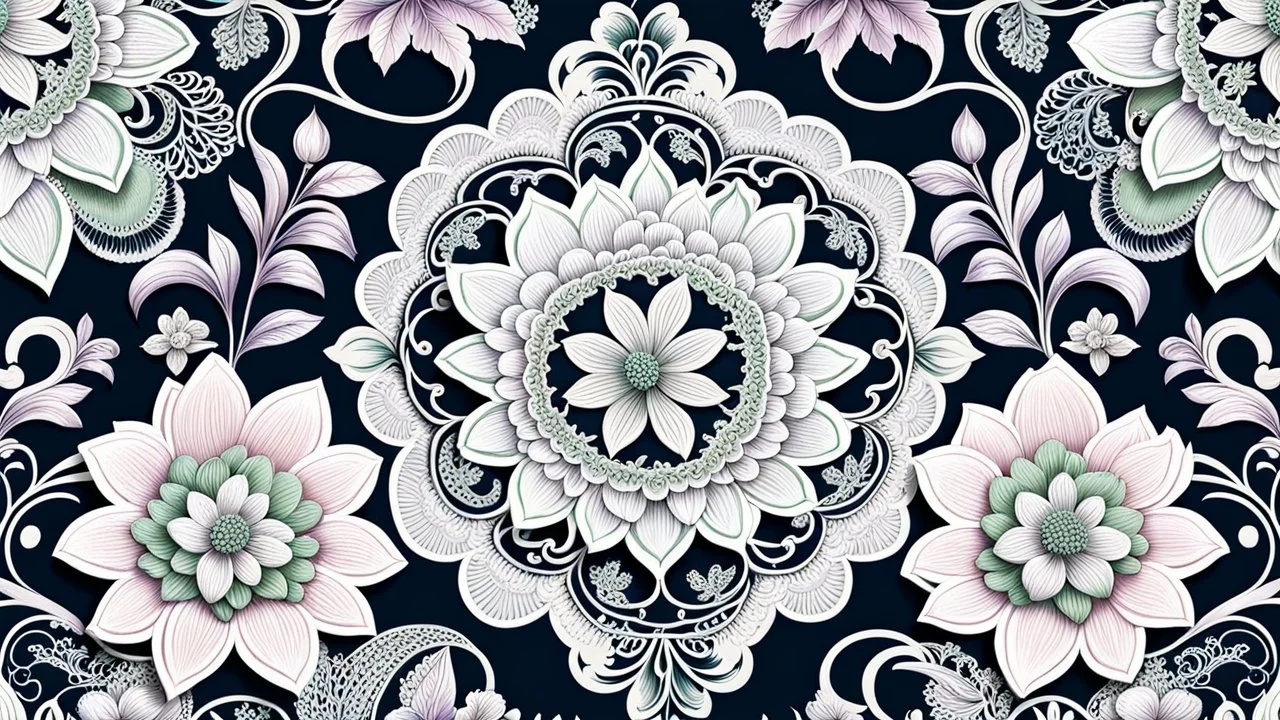 combination nice lacy flowers and plants patterns , threads ornaments, pastel colors, beauty lacy decoration, high texture, unique elegant, high detailed, sharp focus, photorealistic