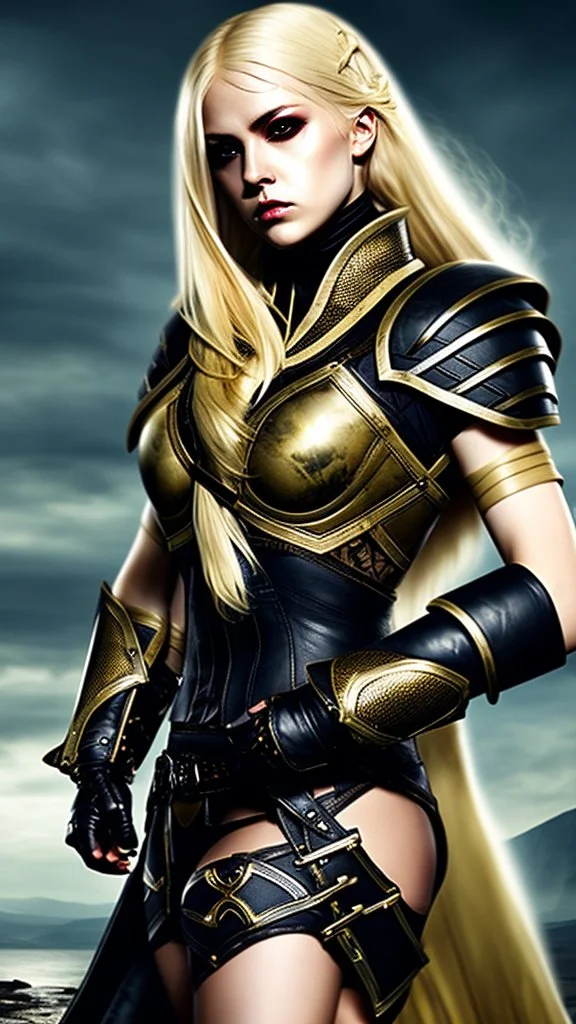 blonde female hunter wearing leather half armour dark fantasy Realistic 4k