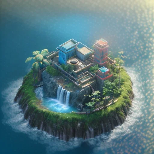 The Isometric Glass Tall Box Mini Model Little Real Island Mixed Water Fall rainbow Under Ocean Sunshine Summer Background Blue Sea, The Last Of Us / Avatar, Octane Render / ZBrush, Cinematic, IMAX Film, Nikon D750, 16K, Autostereoscopy, Anthropomorphic, Golden Ratio, Geometry, Symmetric, Depth Of Field, Highly Detailed, Ultra Realistic, Beautiful Lighting, Halfrear Lighting, Soft Light, Candoluminescence, Cast Shadow, Reflective, Glow, Translucent, Normal Map, Carbonated --testp