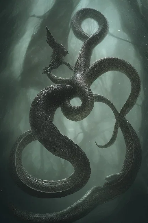 Full body photography of an ethereal Jörmungandr the world snake, water theme art, Dark moody night atmosphere, 8K, high body details, anatomically perfect body,