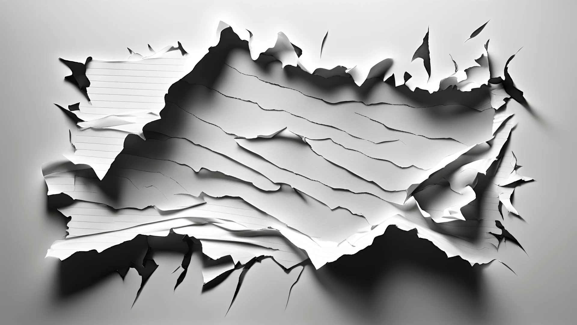 hand ripped and teared paper, black and white, realistic