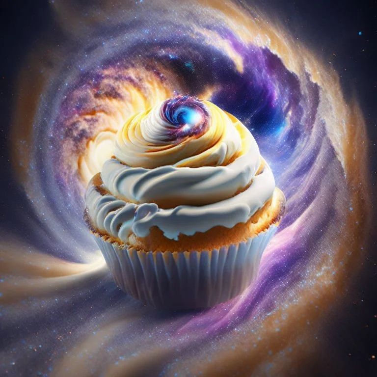 galactic muffin in space, cosmic cream vortex, 8k resolution, photorealistic, ultra detailed