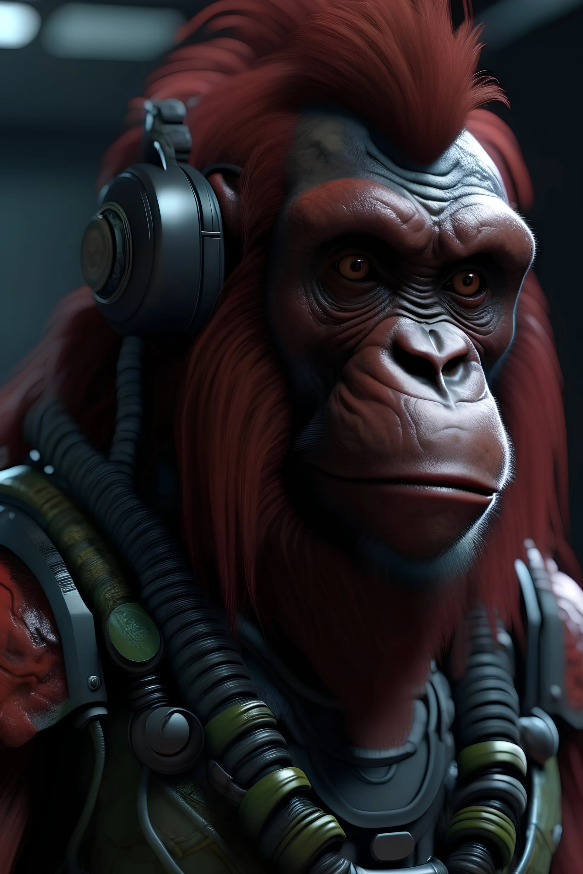 cyberpunk urang utan indonesia, 8k, realistic, full body