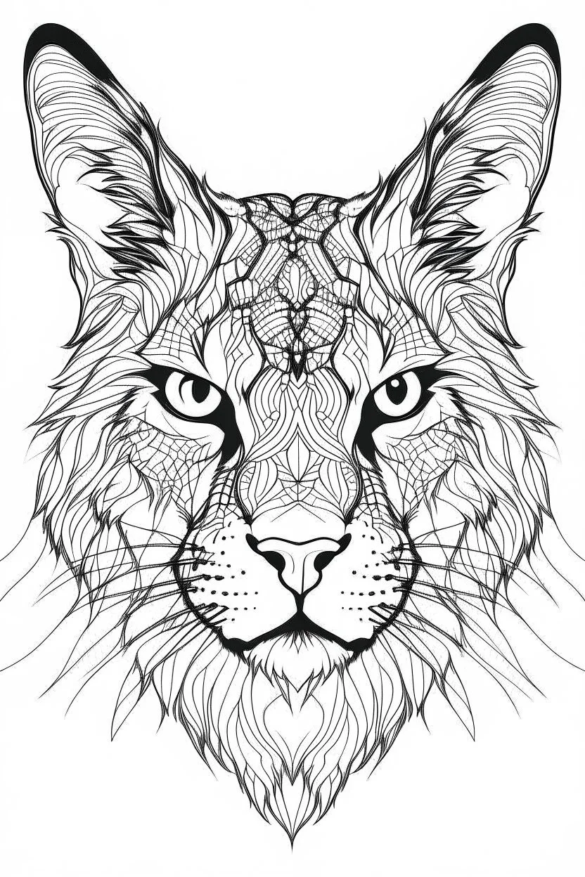 coloring book image of a lynx head