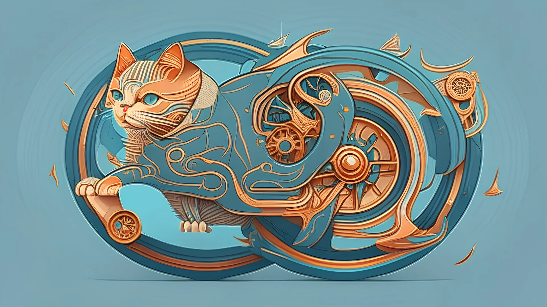 wheel-cat fusion, one wheel, flat design and 2d style, high details, highly detailed, high resolution