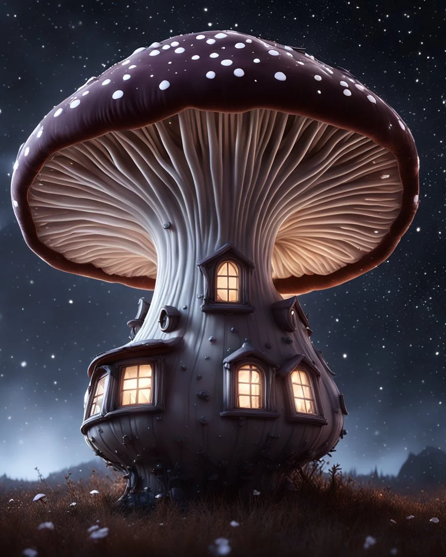 An illogically floating mushroom house on a clear night. white and white and white, Stars Dark cosmic interstellar. Detailed Matte Painting, deep color, fantastical, intricate detail, splash screen, hyperdetailed, insane depth, concept art, 8k resolution, trending on Artstation, Unreal Engine 5, color depth, backlit, splash art, dramatic, High Quality Whimsical Fun Imaginative Bubbly, perfect composition