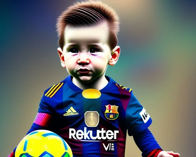 Lionel Messi as a baby, baby face portrait, realistic, smile, 8k resolution