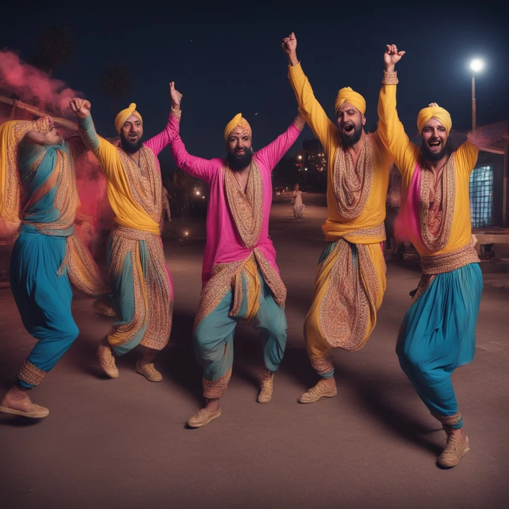 Hyper Realistic Punjabi Bhangra Dance At Night with Punjabi-drums