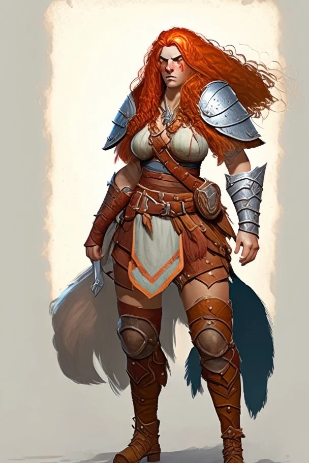 female aasimar barbarian outlander with traveler cloths dnd character