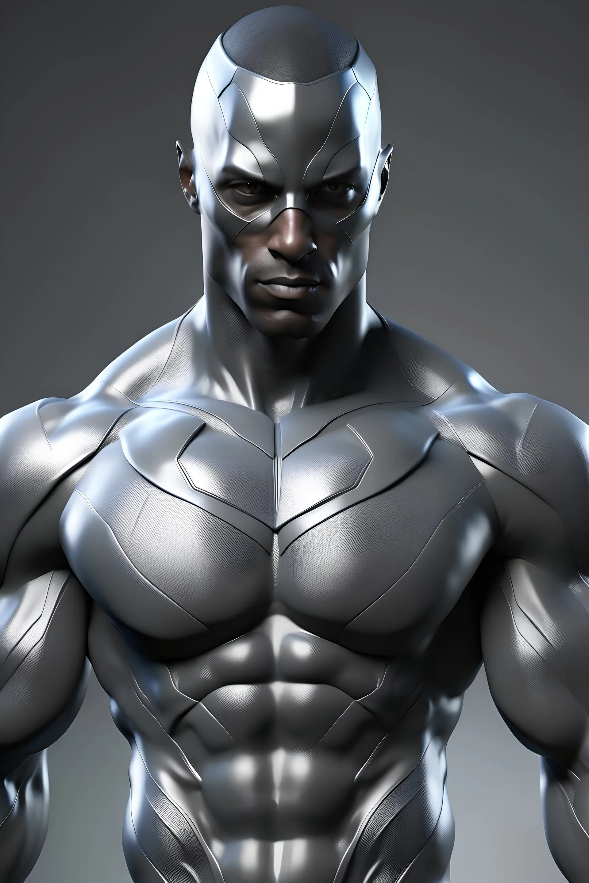 realistic superhero with grey skin
