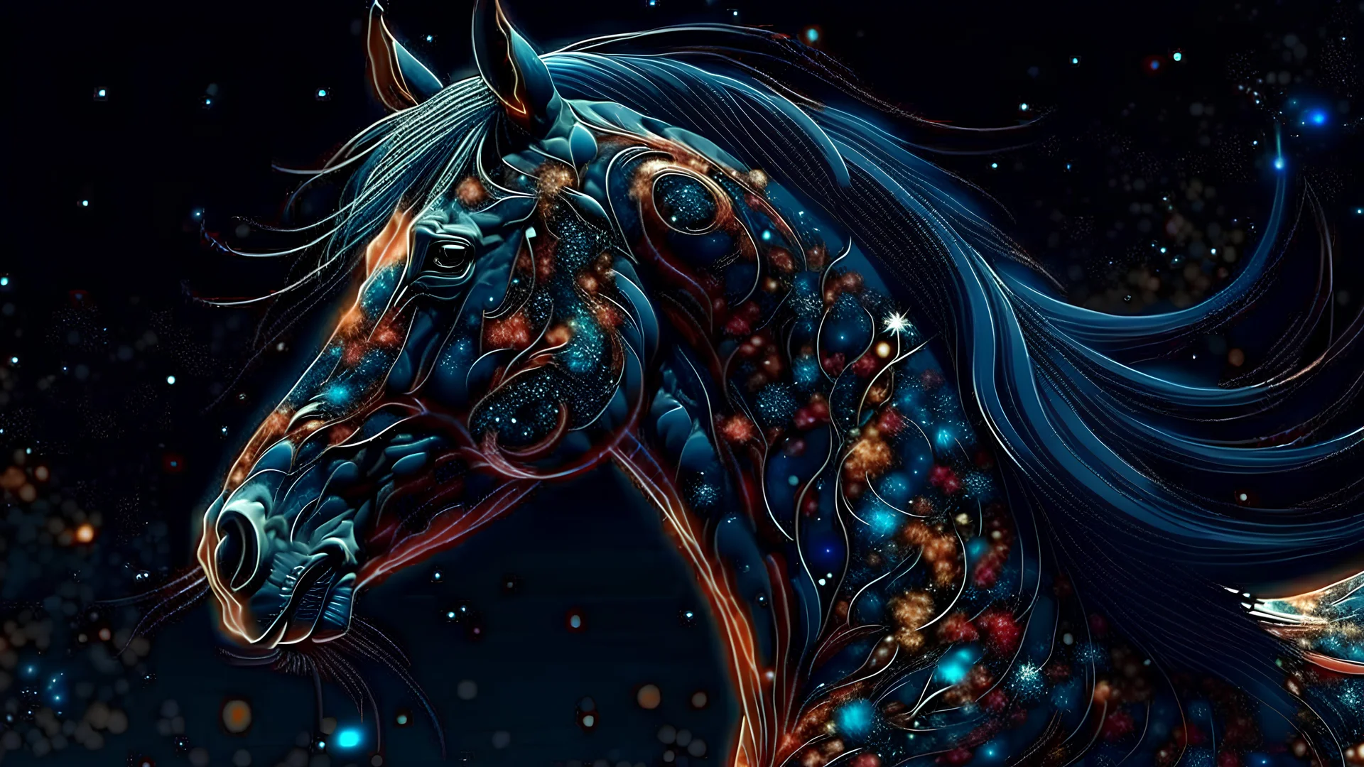 Detailed Illustration of Powerfull Horse ,Cosmic Background, 8K High Quality,