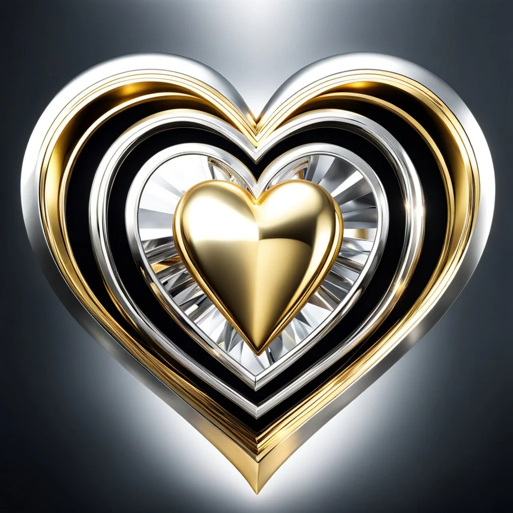 a clony of golden and silver around diamond heart sighn rotating