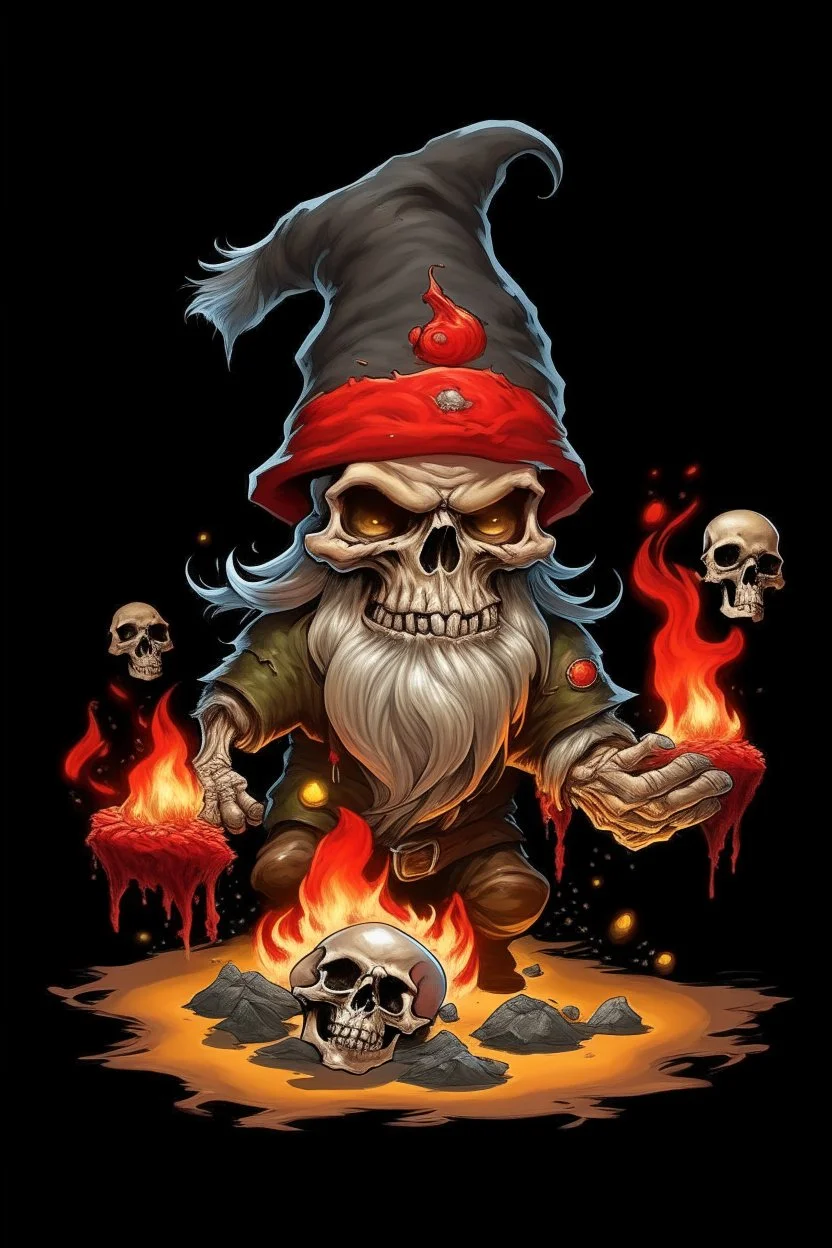 Gnome explosion skull death blood, undertaker,fire & smog