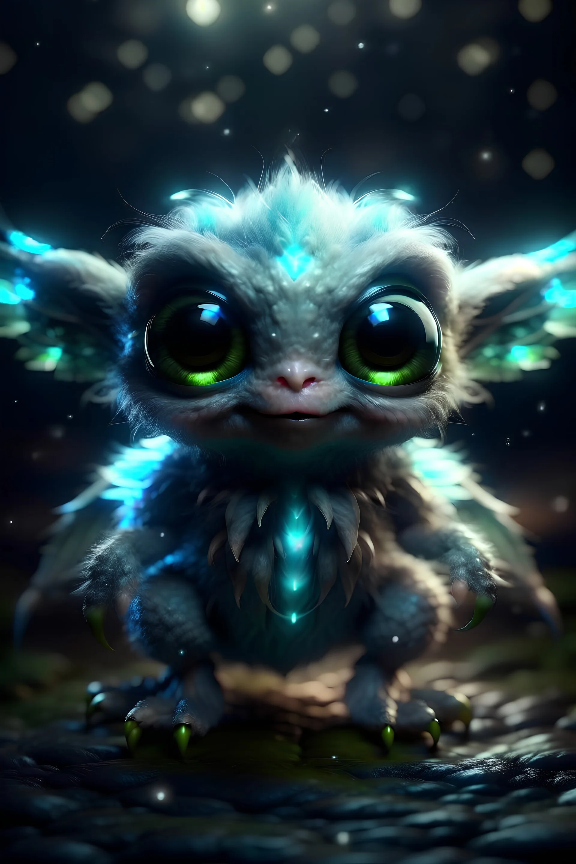 An adorable extraterrestrial creature with fluffy wings and sparkly antennae.