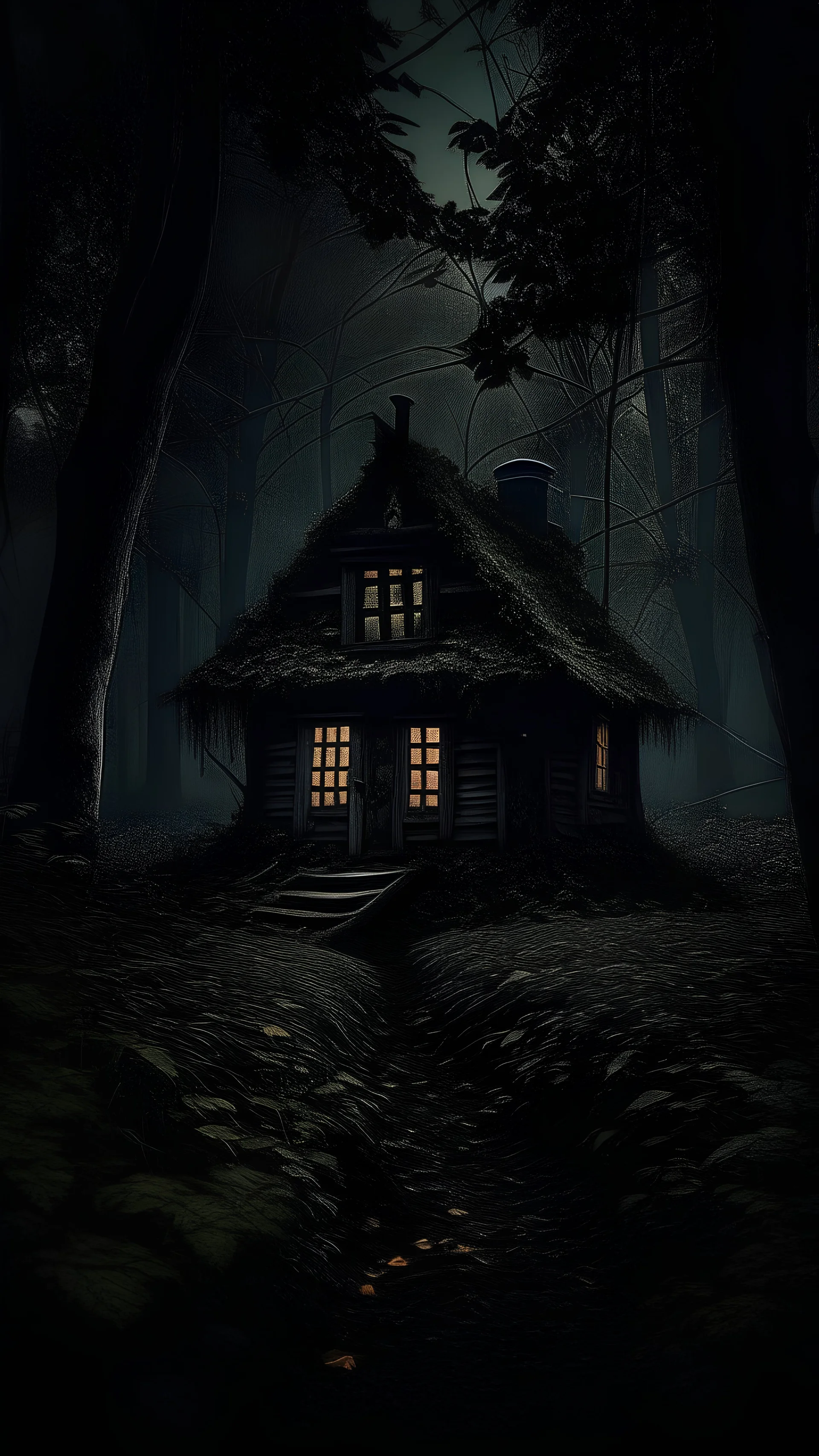 a witch house in a dark forest