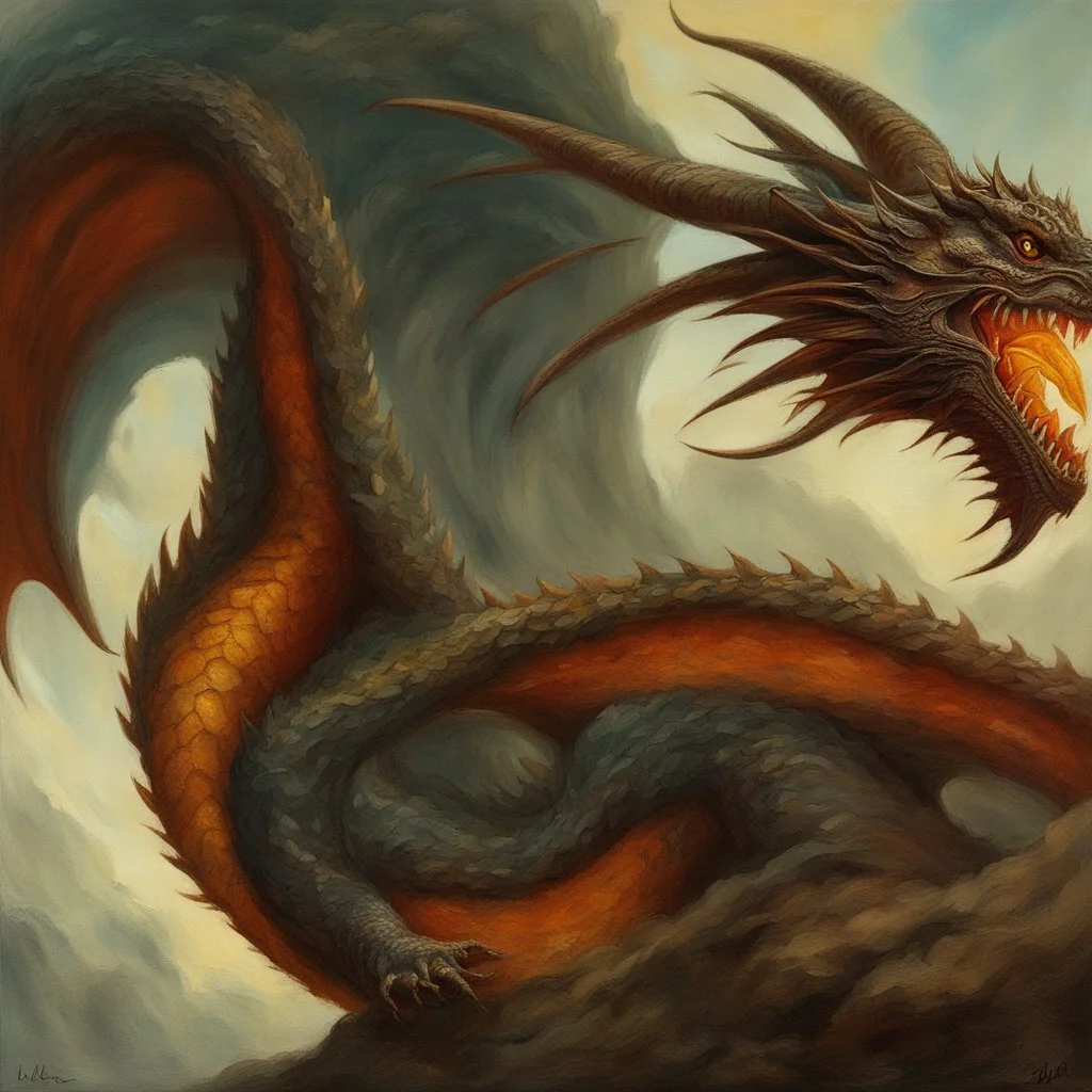 pintura alñ oleo de un dragon