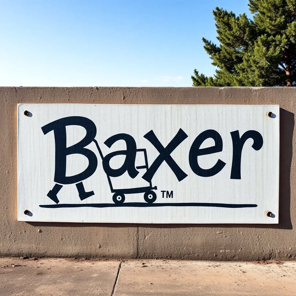 the anti Baxer, Baxing things, pushing things, moving boxes, moving barrels "Baxer" writing on wall sign