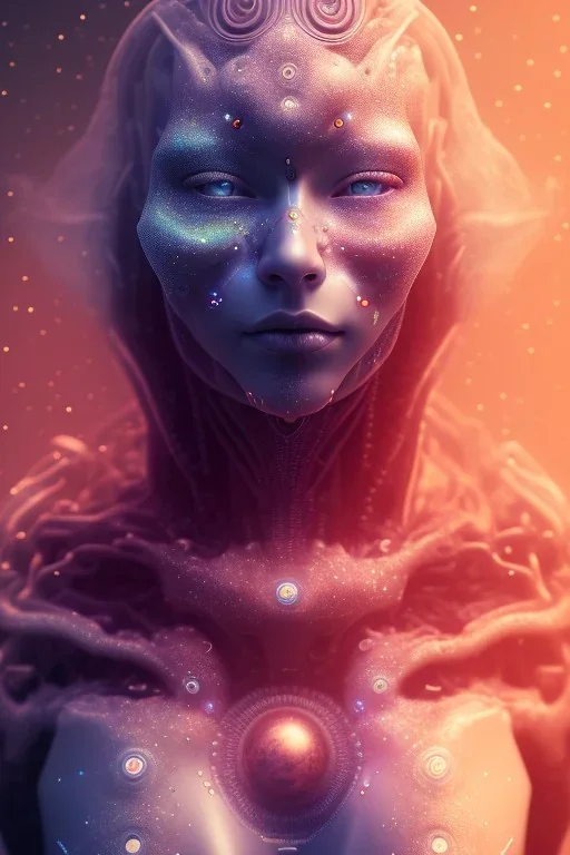 portrait full human body, meditation, third eye, universe, fourth dimension, fractal, realistic, 8k, high quality, extreme detail, symmetrical,