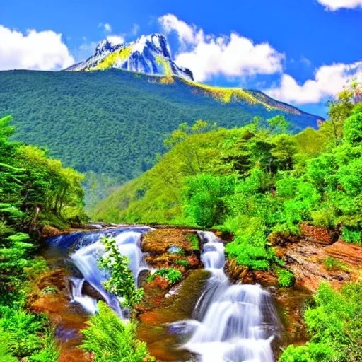 joli paysage de montagne ciel bleu fleurs rivières cascades