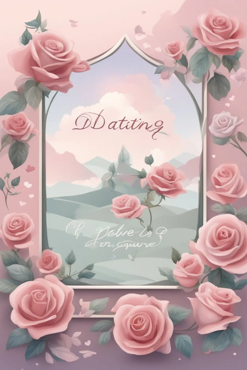 the logo of the dating square, pastel landscape with roses, romantic,